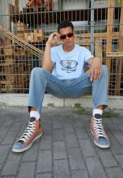 Vintage Supply ZEBRA GIRAFFE PRINT TEE - Print T-shirt - Light Blue