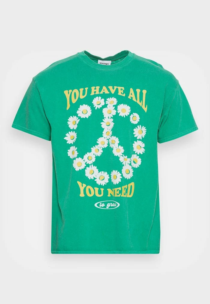 PEACE DAISY GRAPHIC UNISEX - Print T-shirt - overdyed green