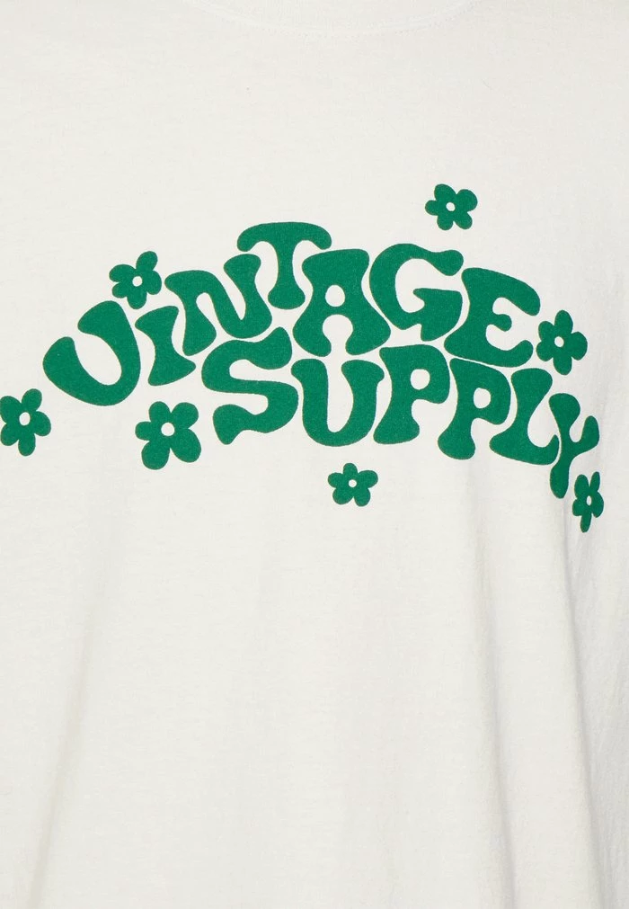 OVERDYED BISCOTTI WITH ORGANIC FONT AND FLOWER - Print T-shirt - beige