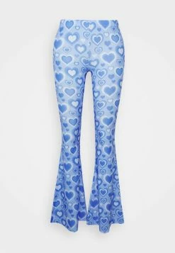 Vintage Supply STRETCH FLARES WITH HEARTS PRINT - Trousers - Blue