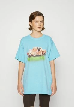 Vintage Supply OVERDYE WITH PUPPIES GRAPHIC - Print T-shirt - Blue