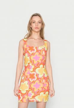 Vintage Supply BODYCON DRESS IN WAVY SCUBA - Jersey Dress - Orange Multi