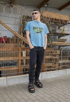 Vintage Supply ECCENTRIC PRINT TEE - Print T-shirt - Stone Blue Denim