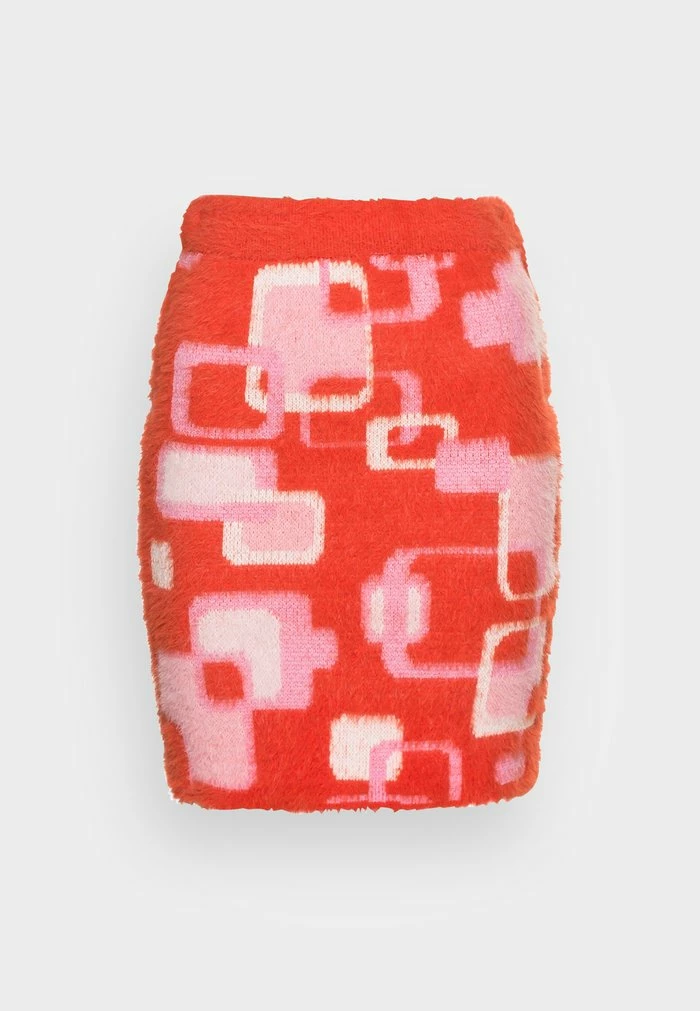 SKIRT IN RETRO FLUFFY YARN - Mini skirt - pink & orange