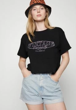 CROPPEDTEE WITH VINTAGE SUPPLY ORIGINALS EMBROIDERY - Print T-shirt - Black
