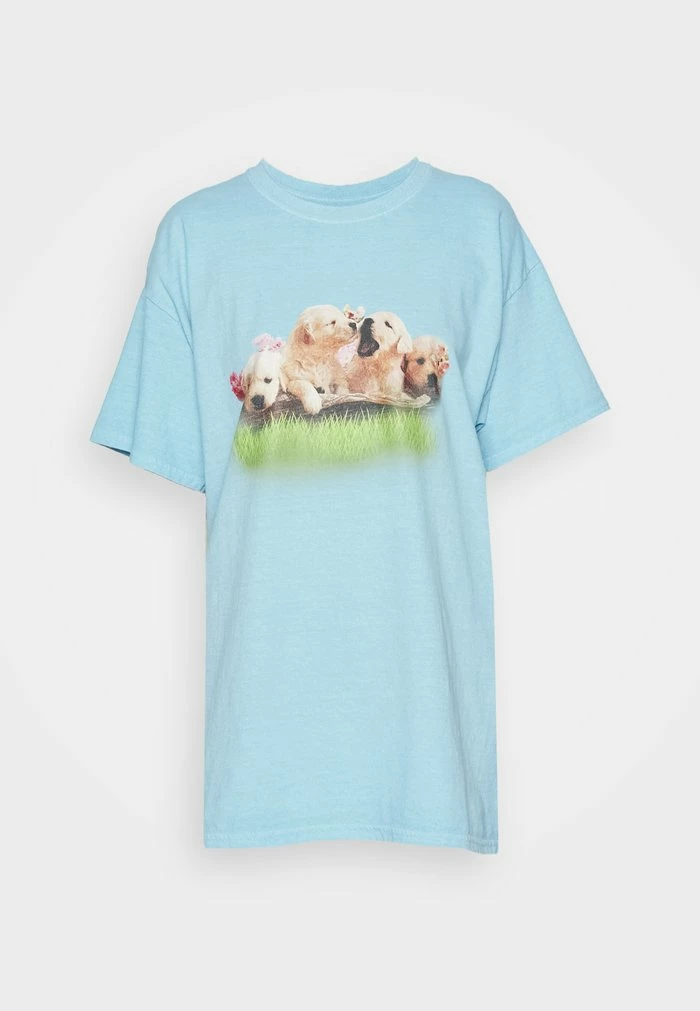 OVERDYE WITH PUPPIES GRAPHIC - Print T-shirt - blue