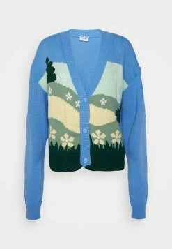 Vintage Supply CARDIGAN WITH CUTESY SCENIC INTARSIA DESIGN - Cardigan - Blue