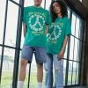 Vintage Supply PEACE DAISY GRAPHIC UNISEX - Print T-shirt - Overdyed Green