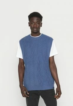 Vintage Supply CROSS CABLE ROUND NECK VEST - Jumper - Indigo