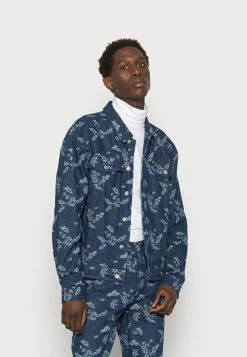 Vintage Supply DARK JACKET FLOWER - Denim Jacket - Dark Blue