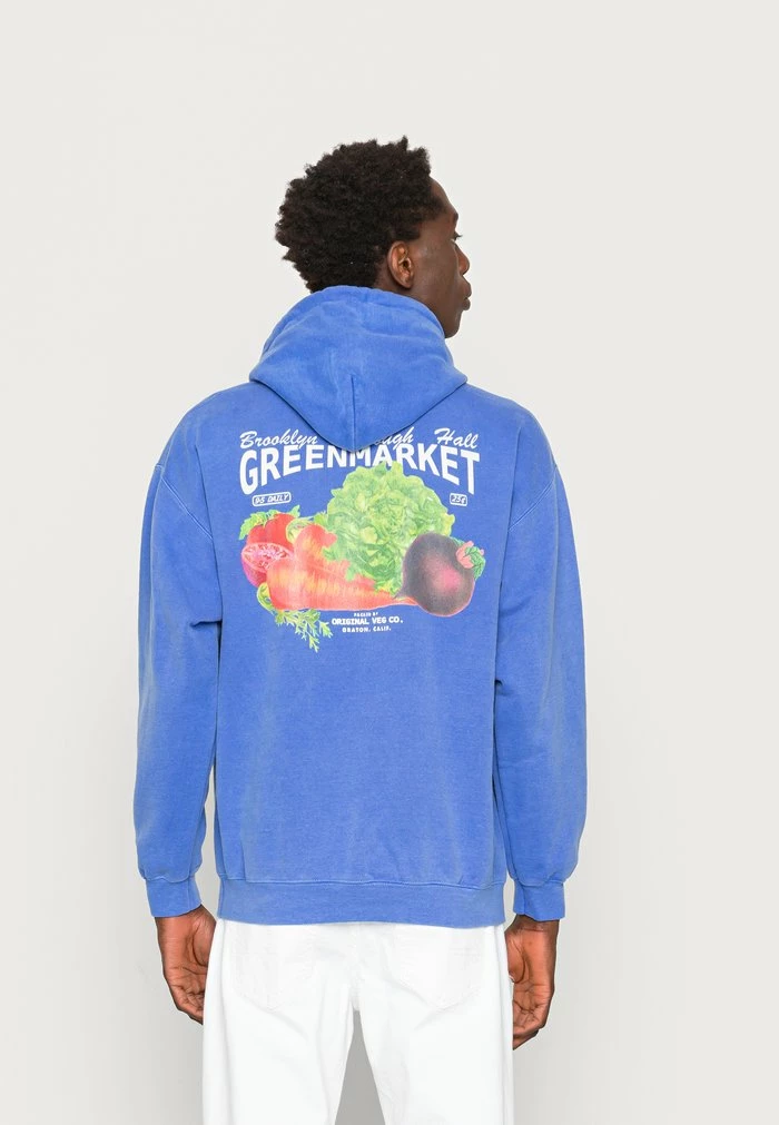 OVERDYED HOODIE WITH GREEN MARKET FRONT AND BACK PRINT UNISEX - Hoodie - od blue