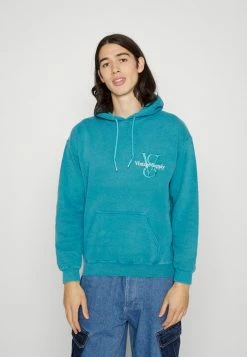Vintage Supply OVERDYED HOODIE WITH EMBROIDERED LOGO UNISEX - Sweatshirt - Teal