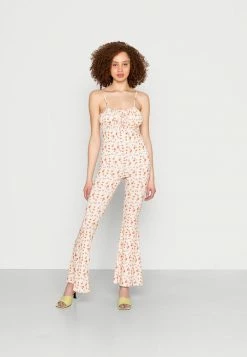 Vintage Supply RUCHED BUST FLORAL - Jumpsuit - Cream Multi