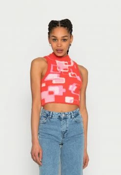 Vintage Supply HIGH NECK CROP IN RETRO FLUFFY YARN - Top - Pink & Orange