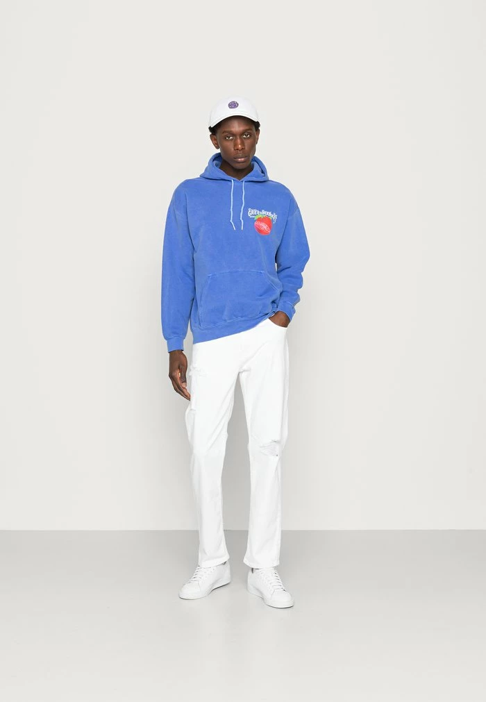 OVERDYED HOODIE WITH GREEN MARKET FRONT AND BACK PRINT UNISEX - Hoodie - od blue