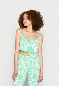 Vintage Supply CAMI IN WAVY FLOWER INTARSIA - Top - Green/off White