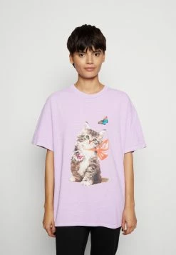 Vintage Supply OVEDYE KITTEN GRAPHIC - Print T-shirt - Lilac