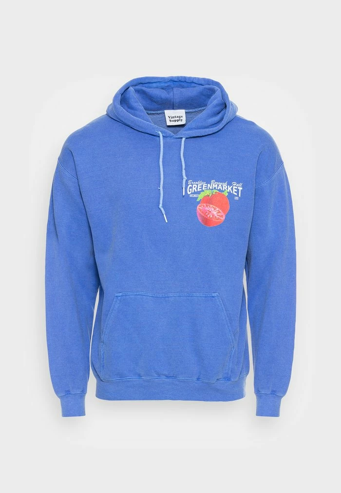 OVERDYED HOODIE WITH GREEN MARKET FRONT AND BACK PRINT UNISEX - Hoodie - od blue