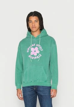 Vintage Supply GREEN HOODIE WITH FLORAL ORIGINALS PRINT UNISEX - Hoodie - Overdye Green