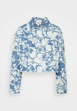 Vintage Supply CROPPED JACKET IN SWIRL HEART PRINT - Denim Jacket - Blue