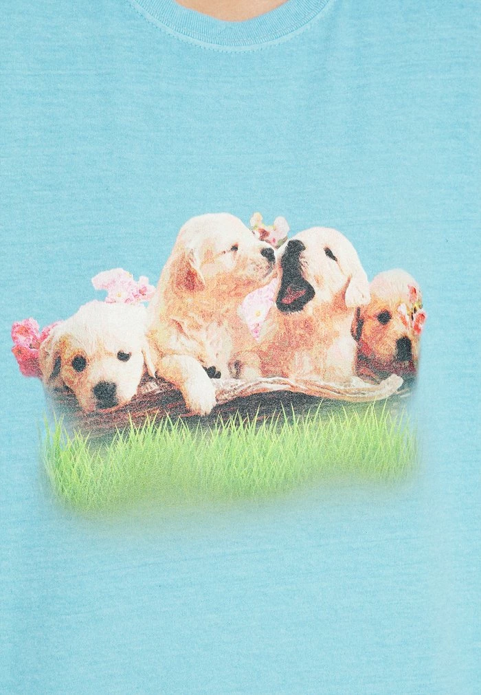 OVERDYE WITH PUPPIES GRAPHIC - Print T-shirt - blue