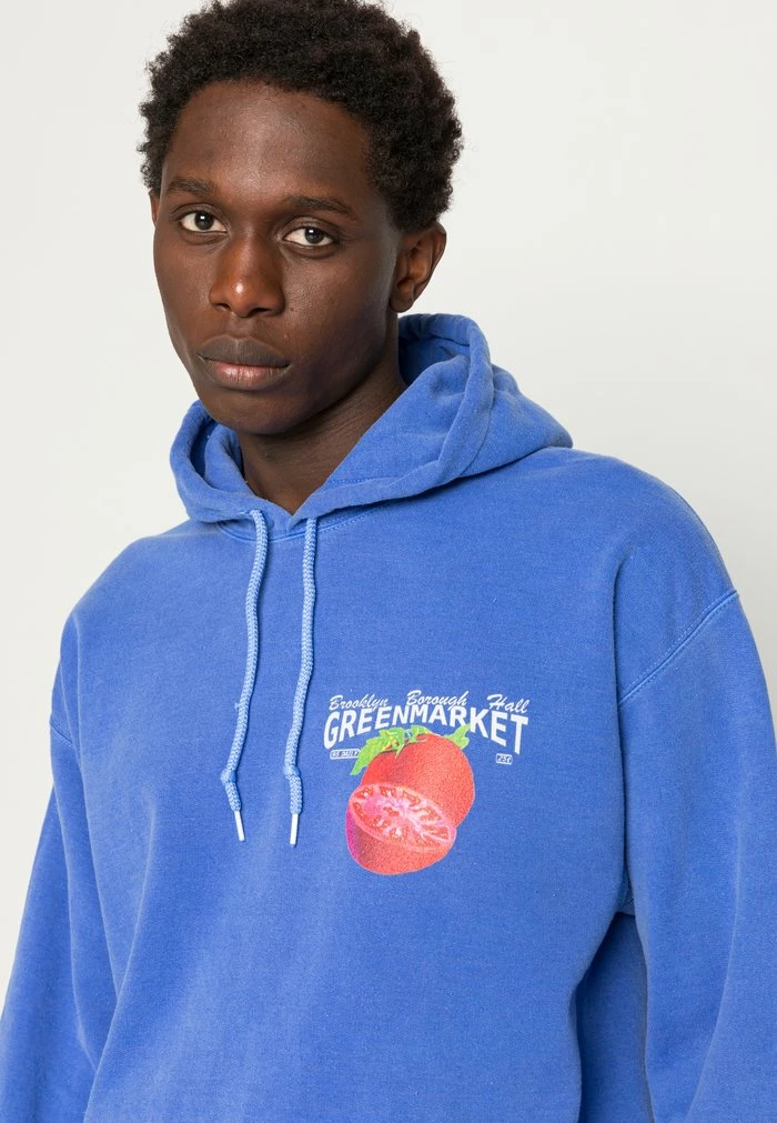 OVERDYED HOODIE WITH GREEN MARKET FRONT AND BACK PRINT UNISEX - Hoodie - od blue